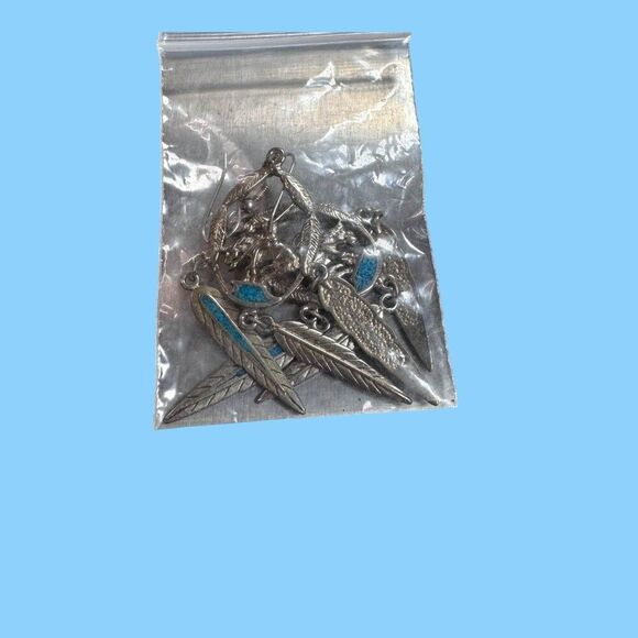 Signed Walldeck Jewelry Silver Tone Turquoise End Of The Trail Pierced Earrings - Picture 9 of 9